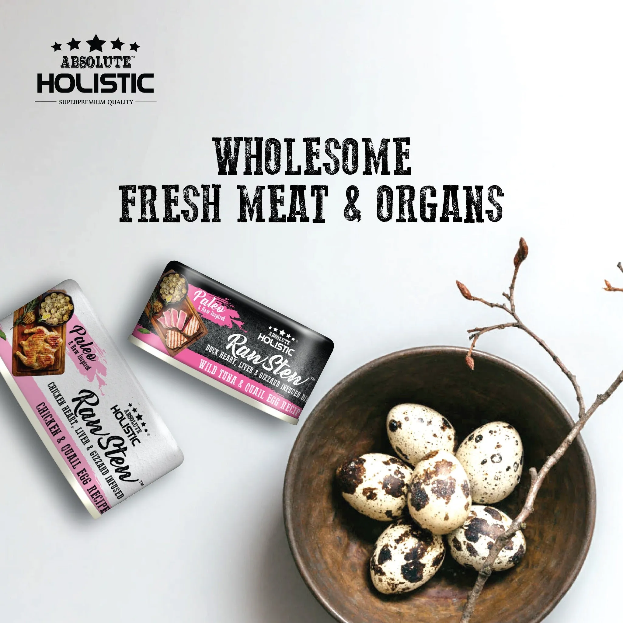Absolute Holistic Raw Stew Canned Food for Cats & Dogs - Chicken & Quail Egg (80g)