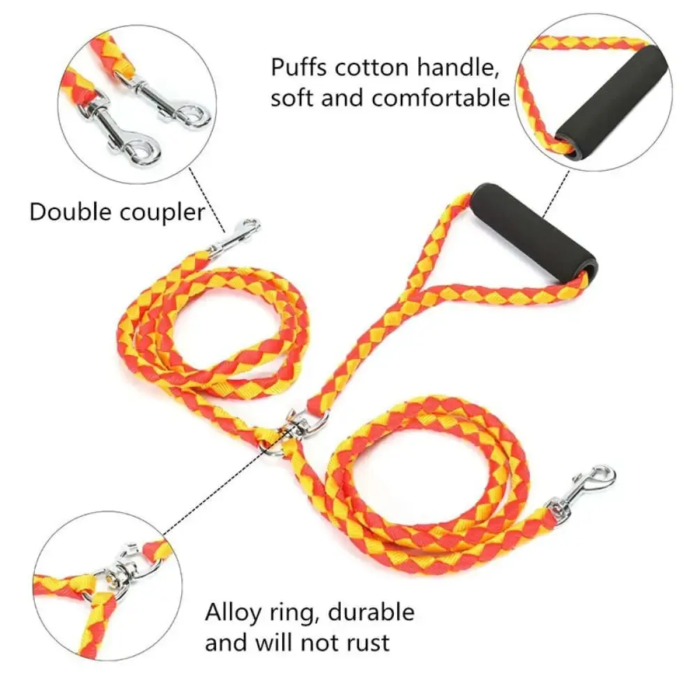 Durable no Tangle Coupler Comfortable Padded Handle Double Pet Leash for Small, Medium, and Large Dogs