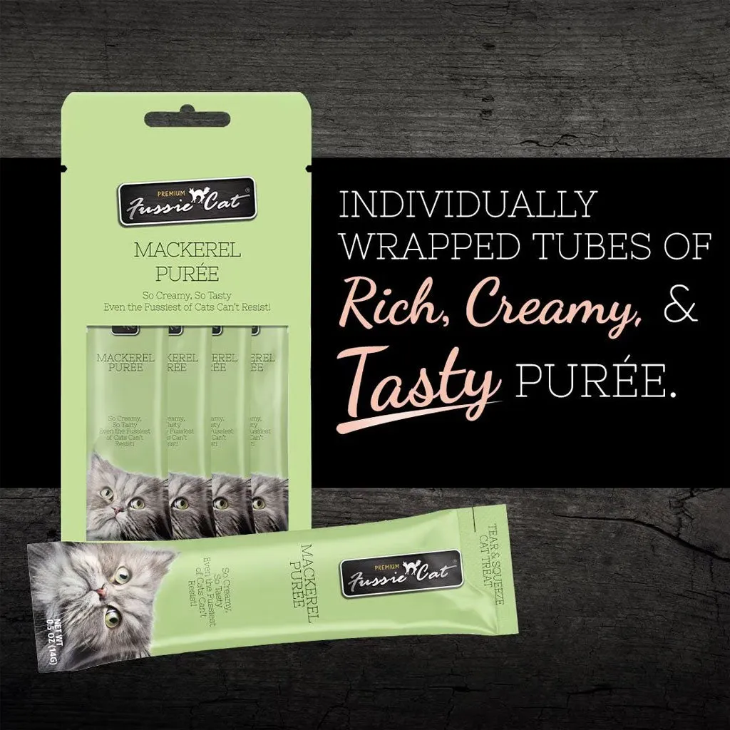 Fussie Cat Mackerel Puree Lickable Cat Treats, 0.5-oz x 4-tubes