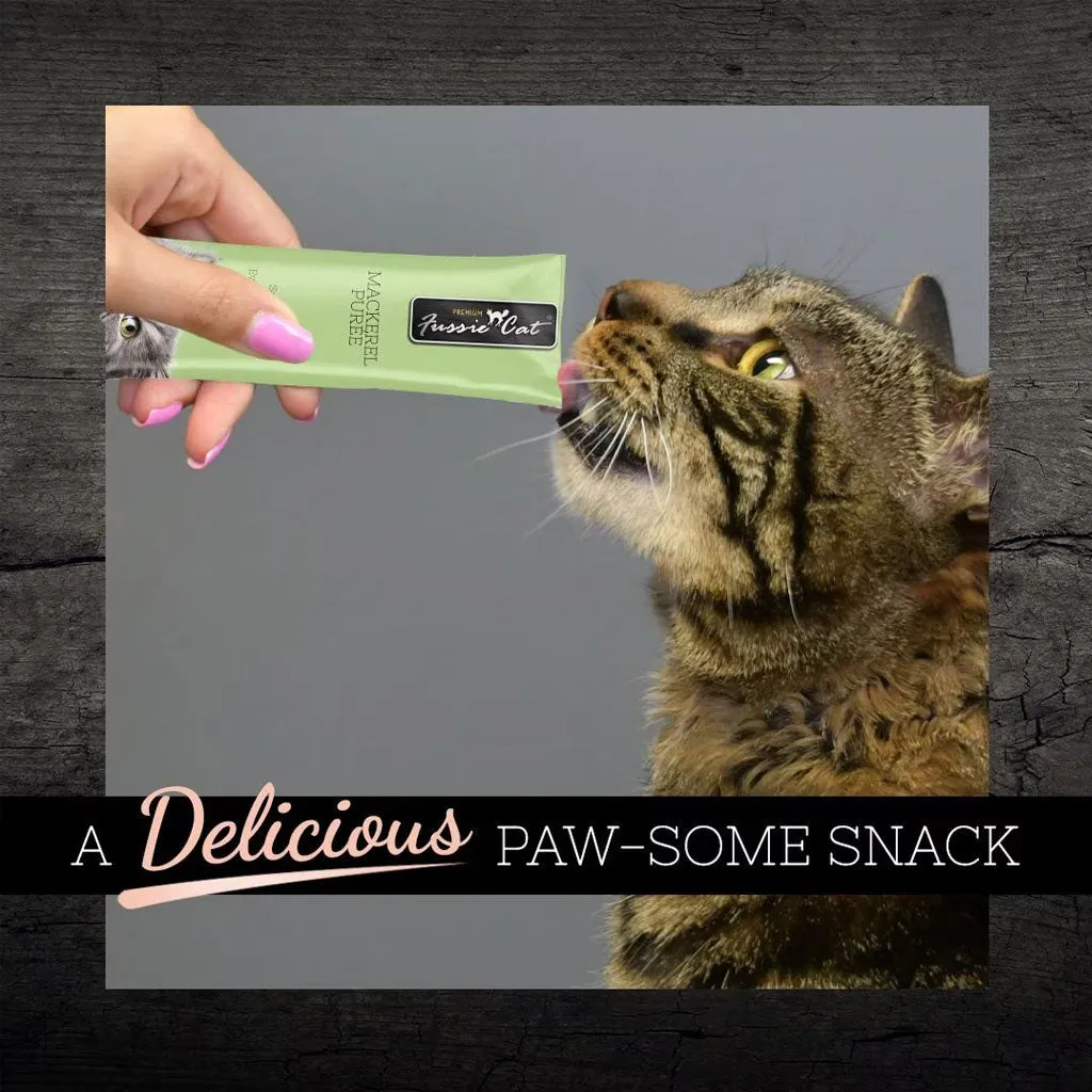 Fussie Cat Mackerel Puree Lickable Cat Treats, 0.5-oz x 4-tubes