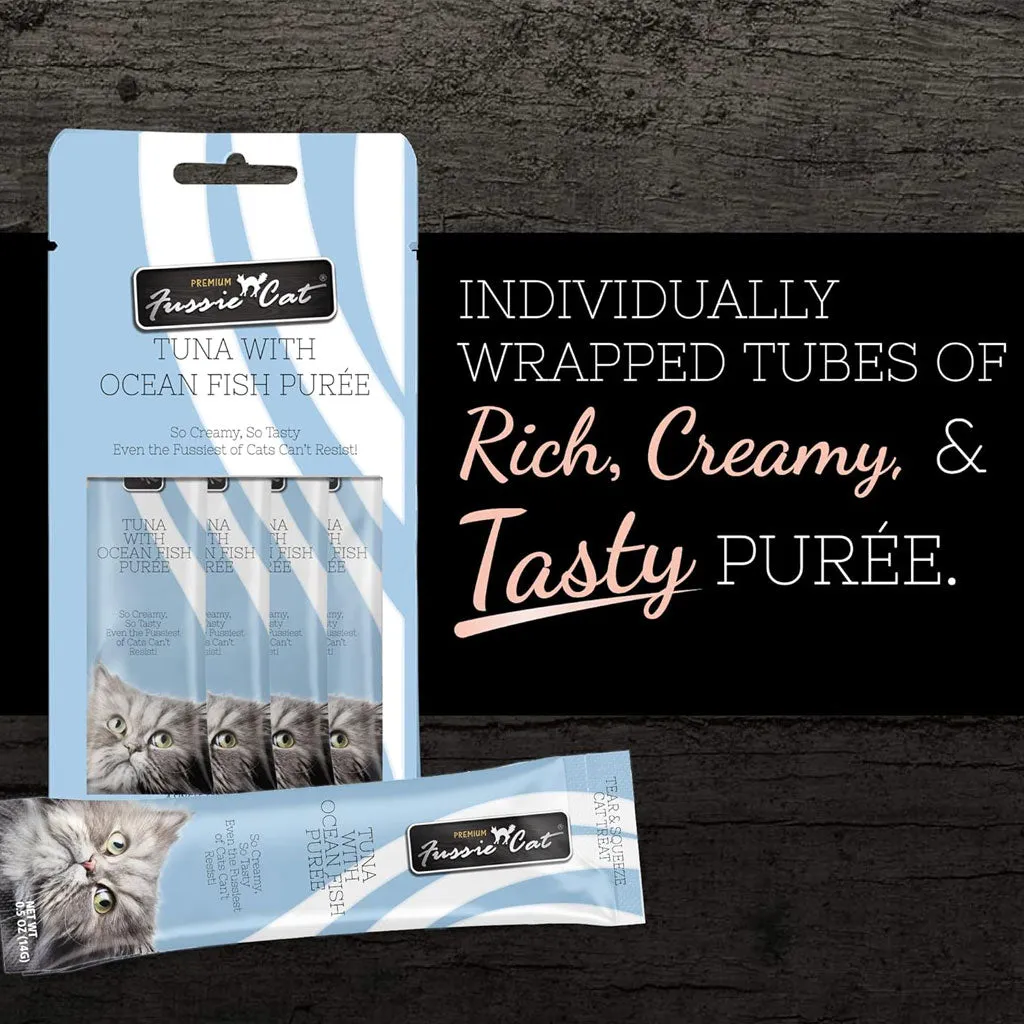 Fussie Cat Tuna with Ocean Fish Puree Lickable Cat Treats, 0.5-oz x 4-tubes