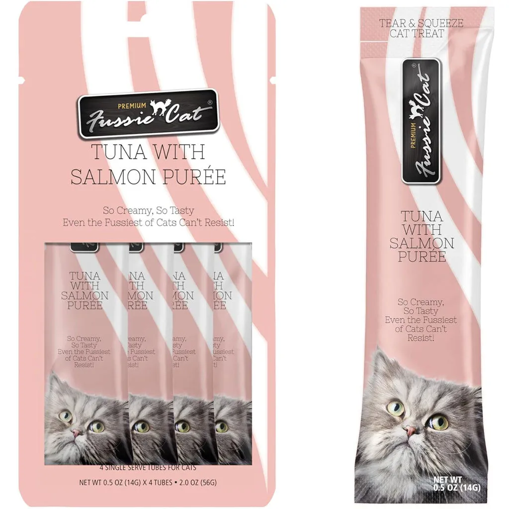 Fussie Cat Tuna with Salmon Puree Lickable Cat Treats, 0.5-oz x 4-tubes