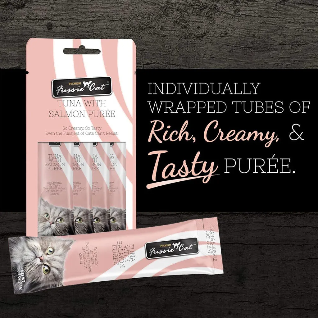 Fussie Cat Tuna with Salmon Puree Lickable Cat Treats, 0.5-oz x 4-tubes