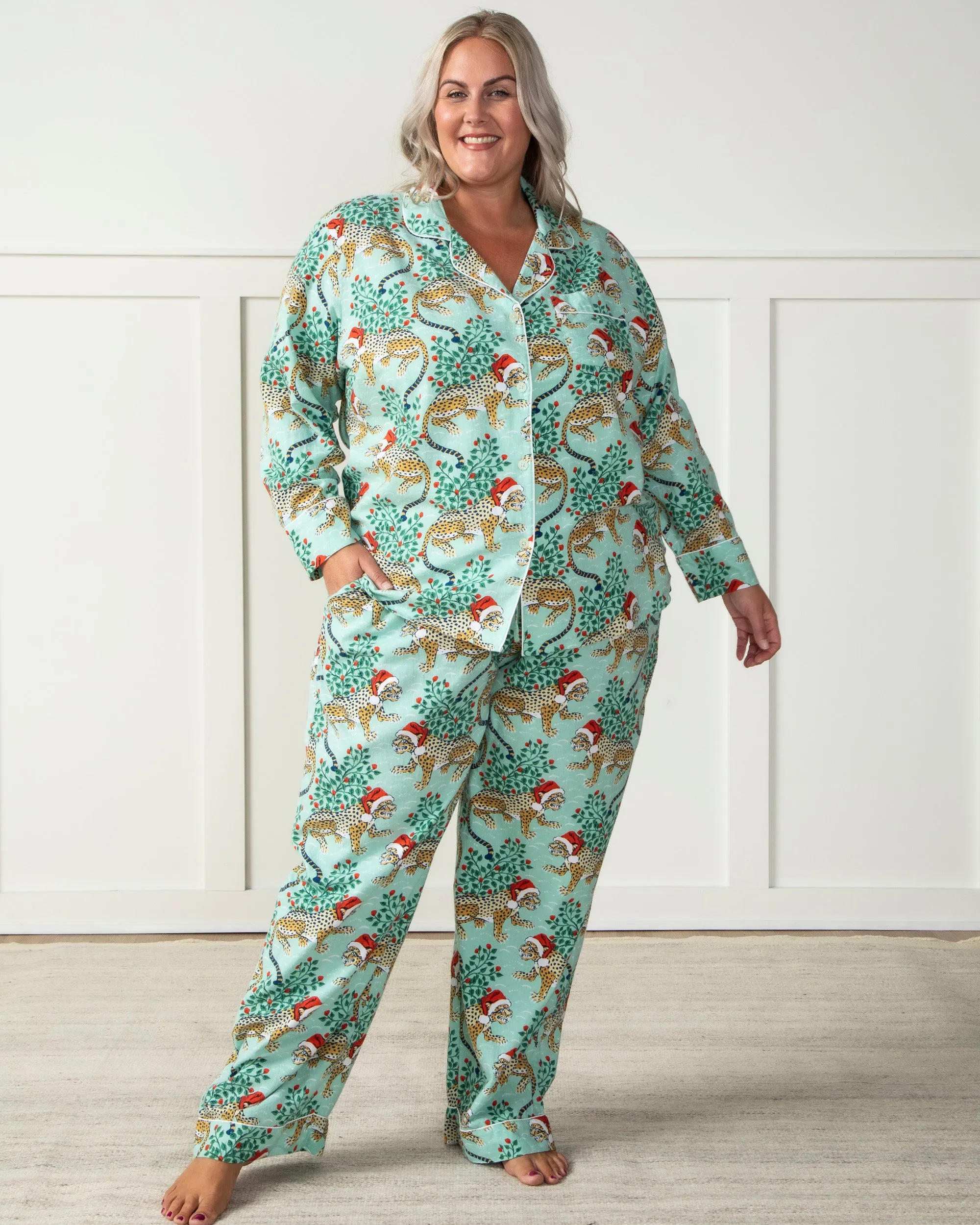 Holly Jolly Bagheera - Tall Flannel Long Sleep Set - Frosted Mint