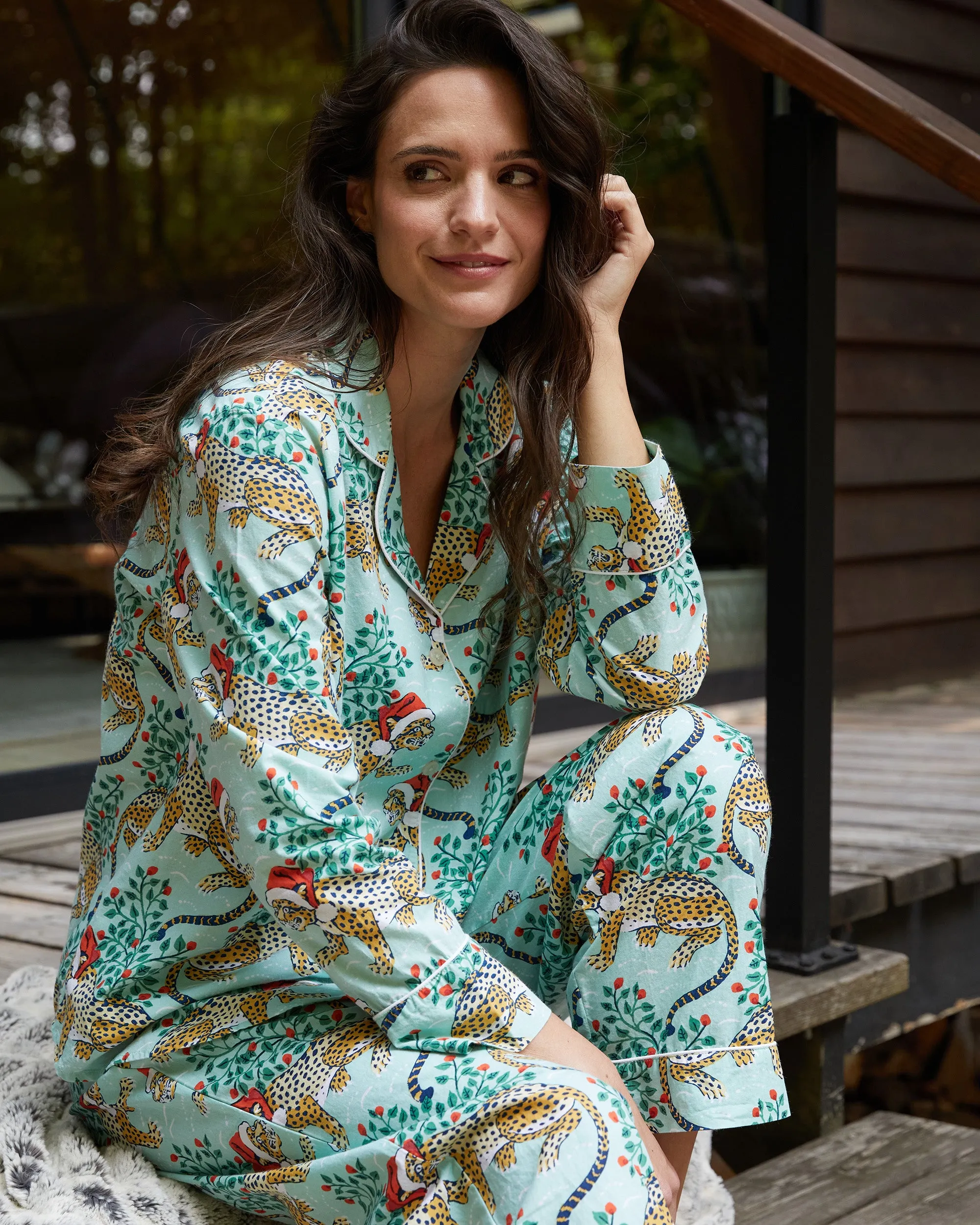 Holly Jolly Bagheera - Tall Flannel Long Sleep Set - Frosted Mint