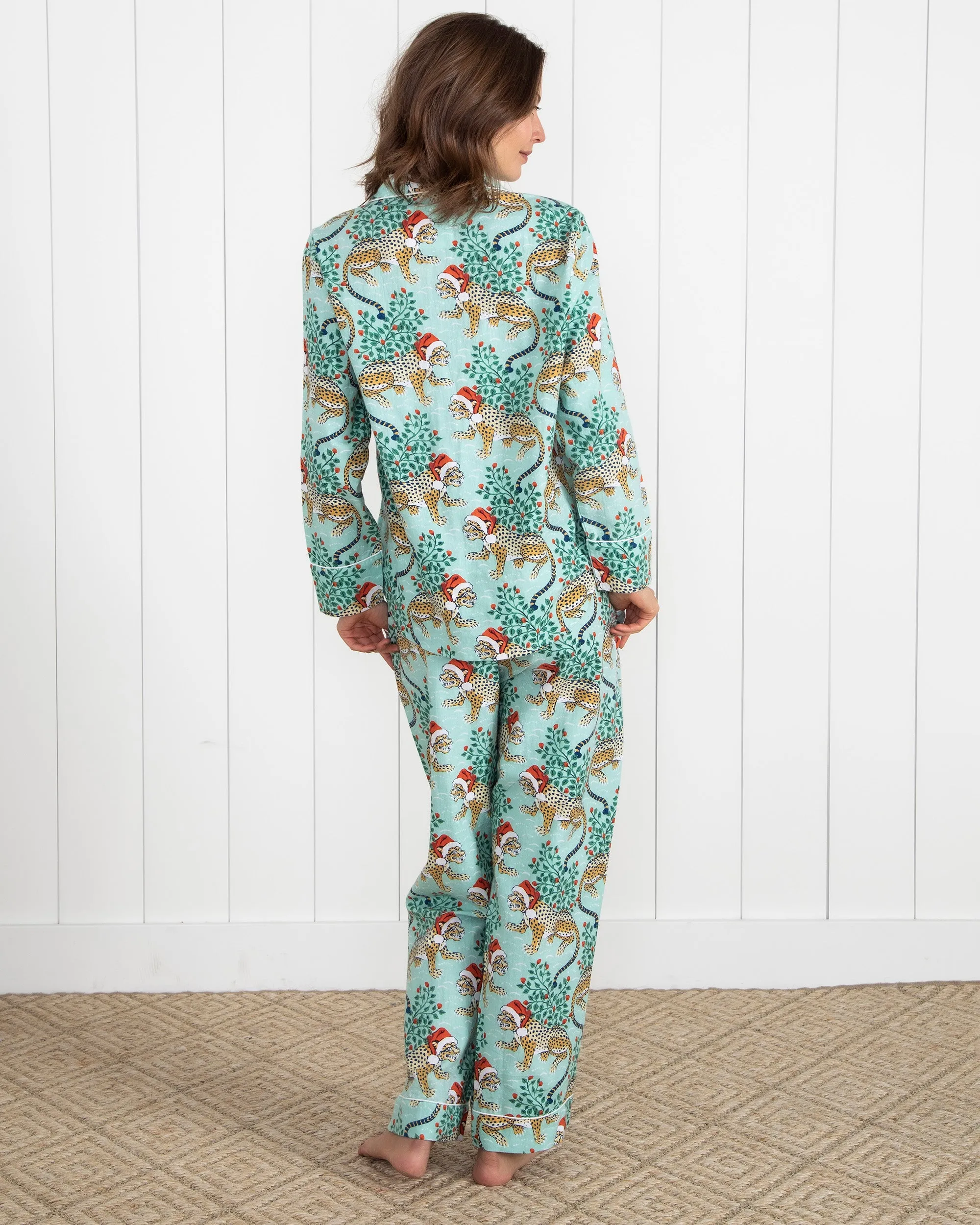 Holly Jolly Bagheera - Tall Flannel Long Sleep Set - Frosted Mint