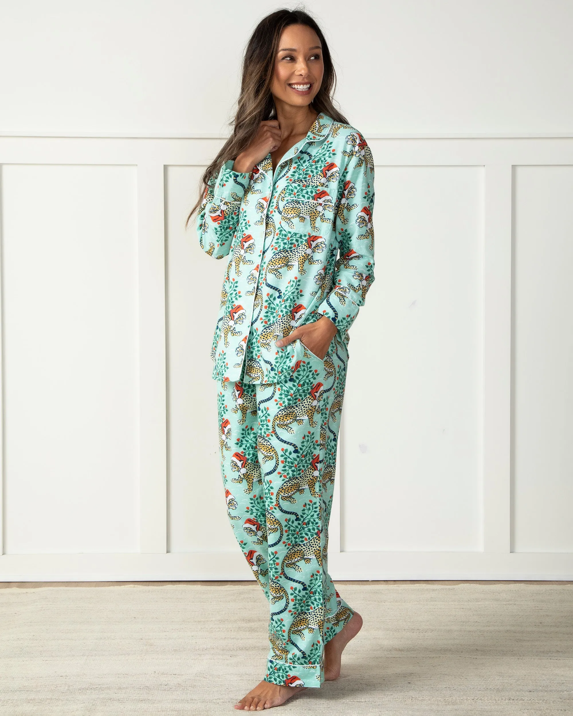 Holly Jolly Bagheera - Tall Flannel Long Sleep Set - Frosted Mint