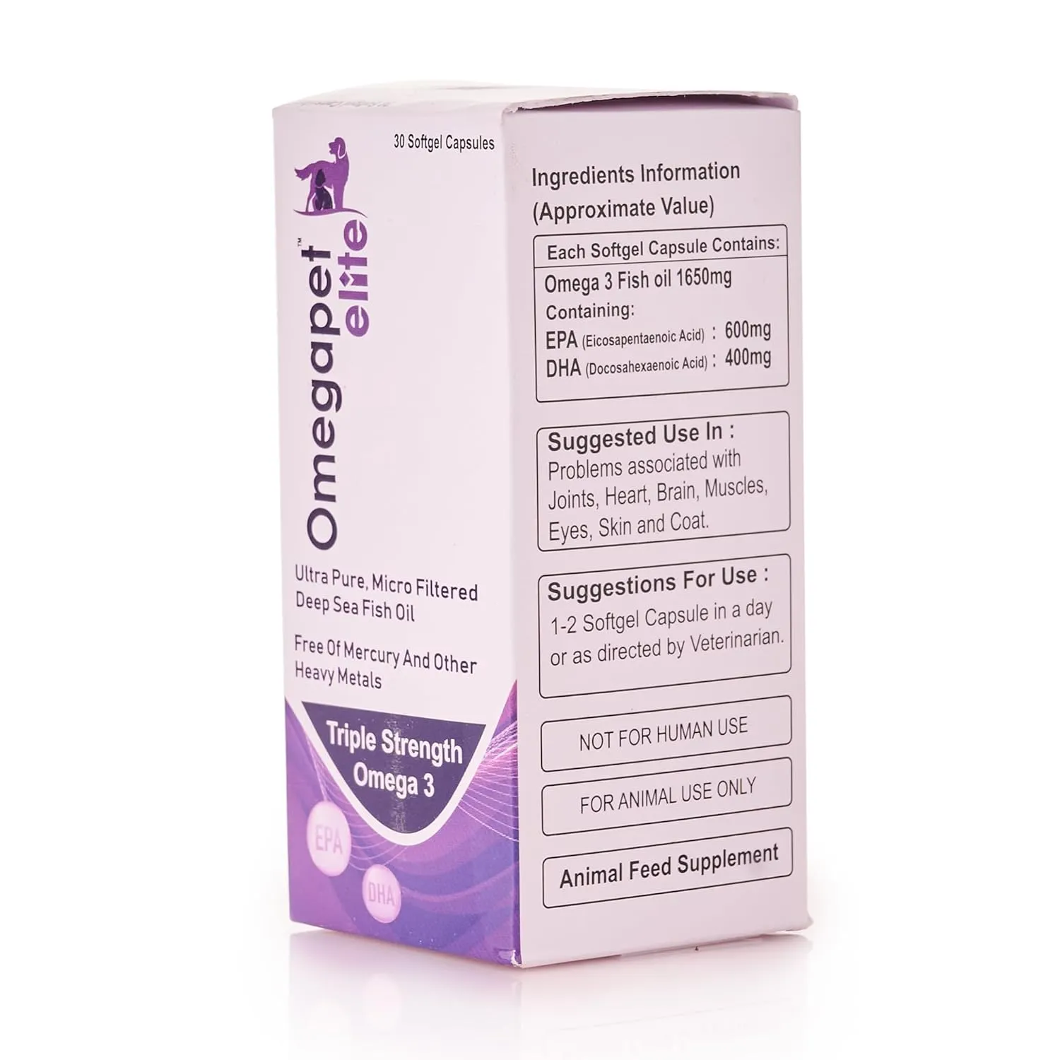 Omegapet Elite Triple Strength Omega 3 Fish Oil Capsules for Dogs and Cats, 30 Softgel Capsules