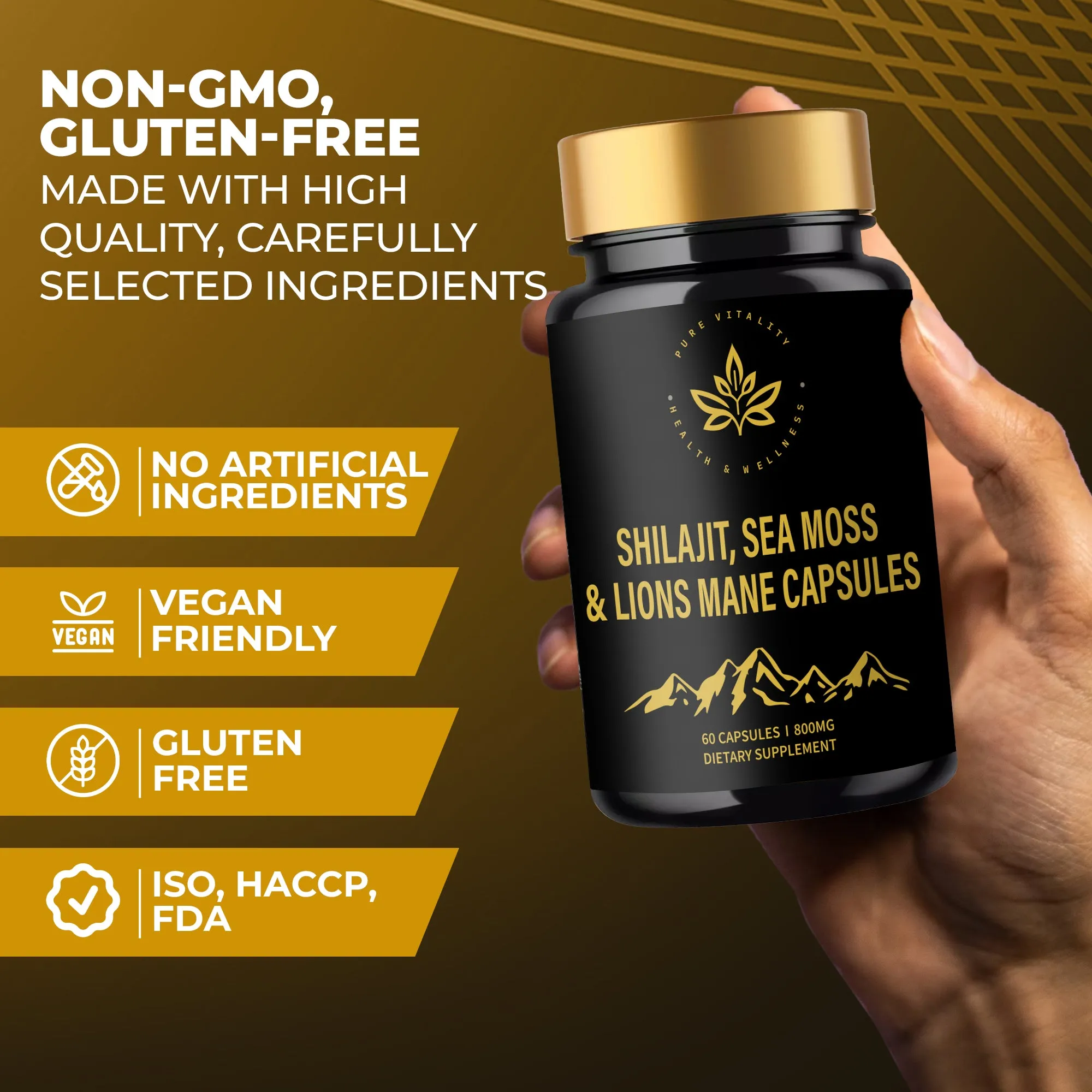 Shilajit, Sea Moss & Lions Mane Capsules  A Natural Plant-Based Food Supplement