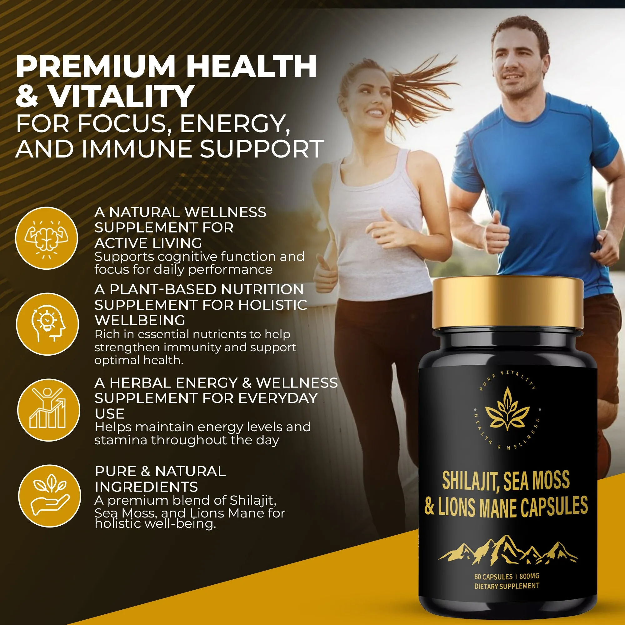 Shilajit, Sea Moss & Lions Mane Capsules  A Natural Plant-Based Food Supplement